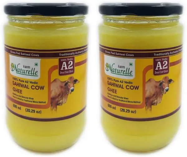 Farm Naturelle 2 Bottles x 600 Ml 100% Pure Desi Cow Gh...