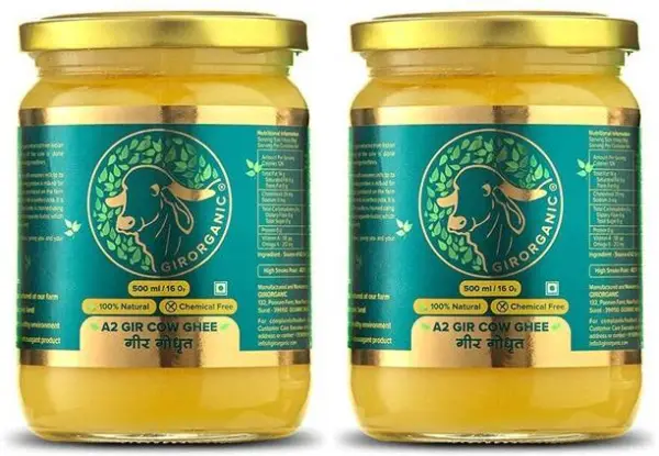 GIRORGANIC GIR COW PURE A2 GHEE 500 ML + 500 ML Ghee Gl...