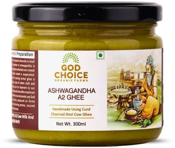 God Choice Organic Farms Ashwagandha A2 Ghee Glass Bott...