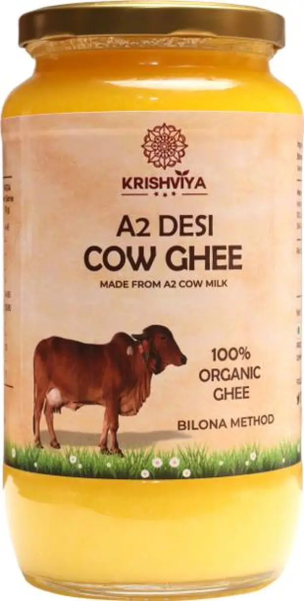 KRISHVIYA Bilona Desi Cow Ghee 1L Ghee Glass Bottle