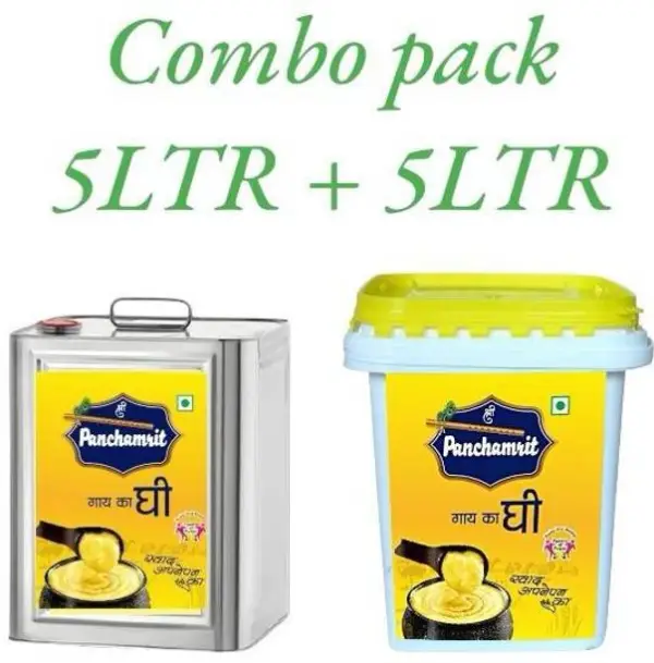SHRI PANCHAMRIT 5L BUCKET+5L TIN CAN COW PREMIUM GHEE G...