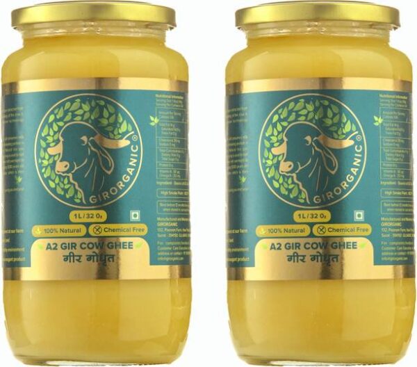 GIRORGANIC Gir a2 Cow Ghee | Traditional Bilona Method|... - 1 L, Pack of 2