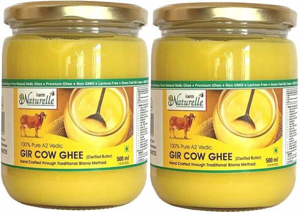 Farm Naturelle 100% Pure A2 Ghee through Ghee Glass Bot... - 1 L, Pack of 2
