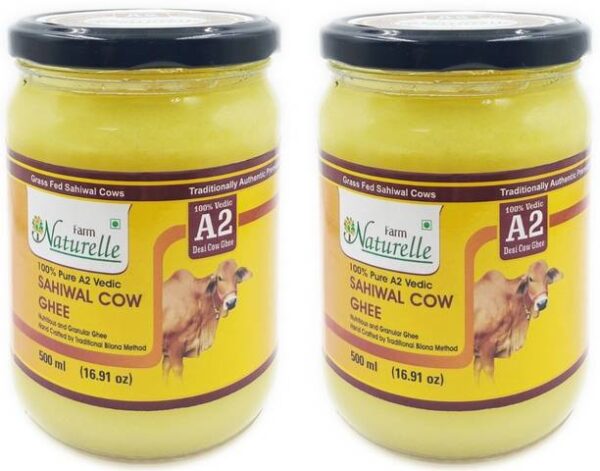 Farm Naturelle 2 Glass Bottles x 500 Ml 100% Pure Desi ... - 1000 ml, Pack of 2
