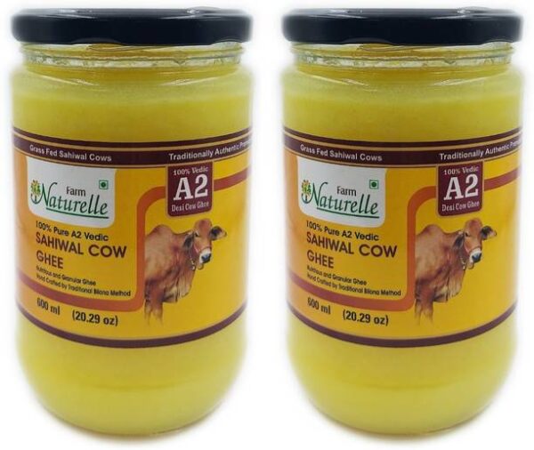 Farm Naturelle 2 Bottles x 600 Ml 100% Pure Desi Cow Gh... - 1200 ml, Pack of 2