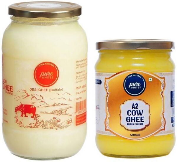 Pure Whites Desi Ghee (Buffalo) (900ml) and A2 Cow Ghee... - 1500 ml, Pack of 2