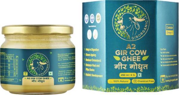 GIRORGANIC GIR COW PURE A2 Ghee Glass Bottle - 230 g