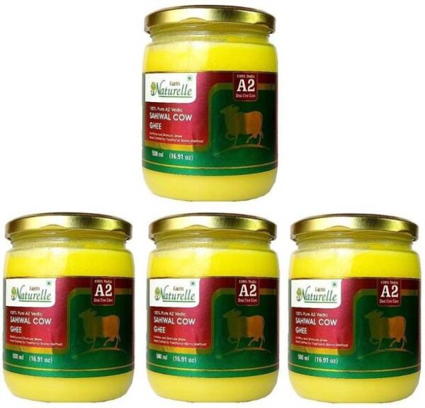 Farm Naturelle 100 % Pure Desi Cow Ghee Glass Bottle fr... - 500 ml, Pack of 4