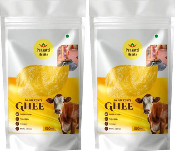 Prasatti Hrsita _A2 Gir Cow Ghee Traditional Bilona Met... - 500 ml, Pack of 2
