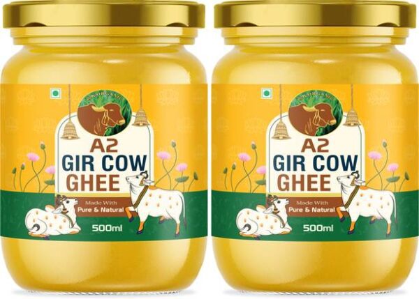 R K ORGANIC A2 Gir Cow Ghee, Vedic Bilona Method, Grass... - 500 ml, Pack of 2