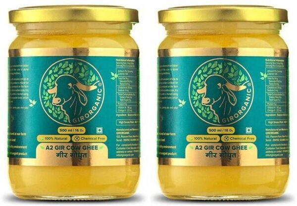 GIRORGANIC GIR COW PURE A2 GHEE 500 ML + 500 ML Ghee Gl... - 500 ml, Pack of 2