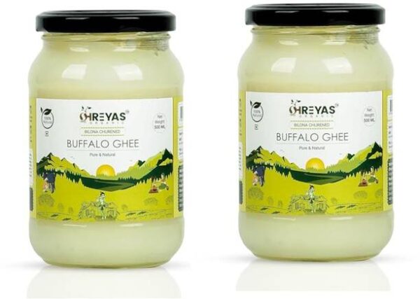 Shreyas Organic Premium Buffalo Ghee Bilona Method Ghee... - 500 ml, Pack of 2