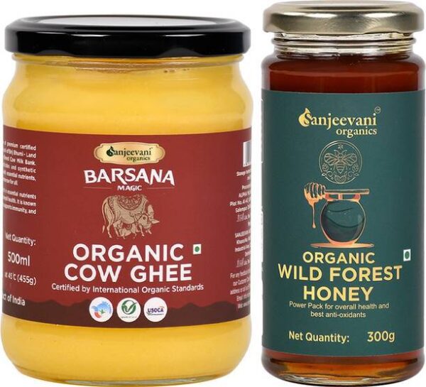 Sanjeevani organics Organic Cow Ghee & Wild Forest Hone... - 755 g, Pack of 2