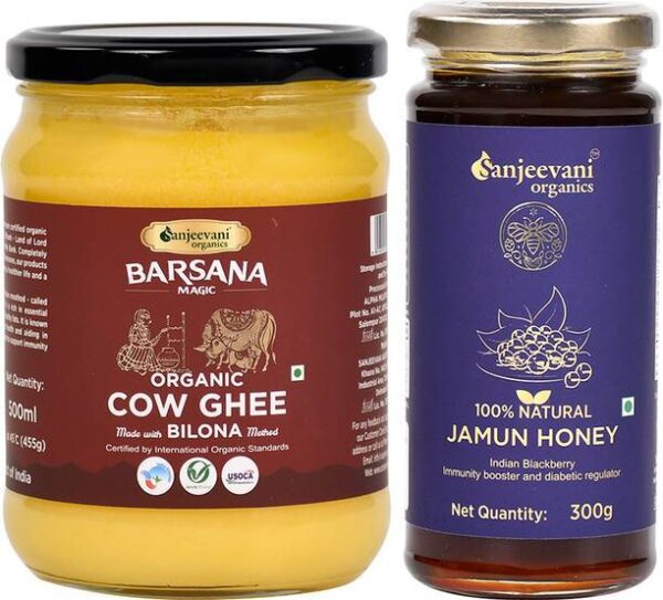 Sanjeevani organics Pure Bilona Organic Cow Ghee & Jamu... - 755 g, Pack of 2